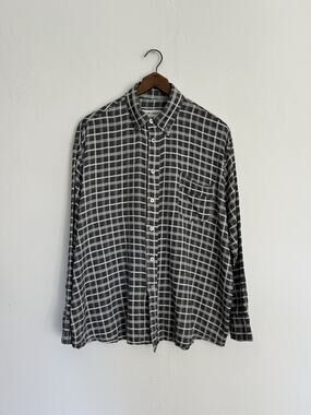Our Legacy Borrowed Button Down Shirt Size 48 M Grey Plaid Cotton Viscose Italy